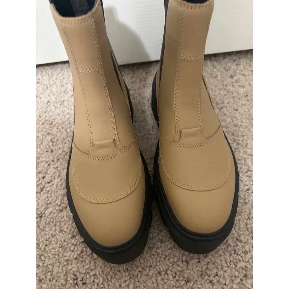 Sorel Brex Boot Chelsea Tan Black Leather Waterproof Lug Sole Ankle Boots NL5014